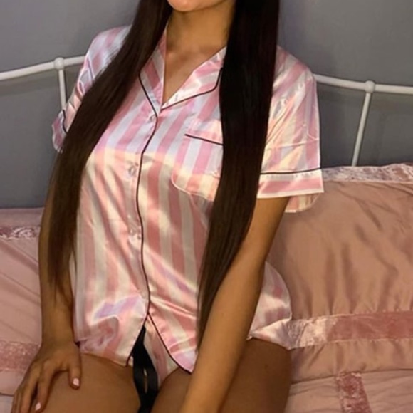 Bellanblue Other - Pink Stripes Satin Feel Pajama Lounge Set